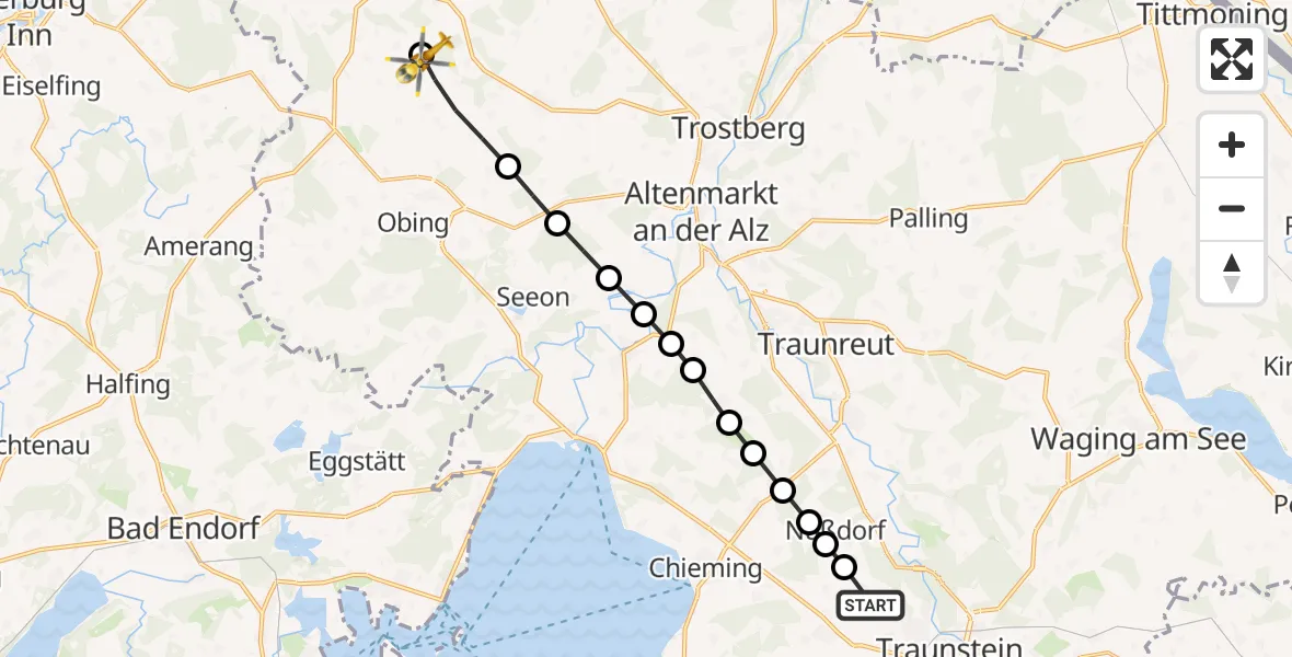 Flugroute Rettungshubschrauber Gemarkung Wolkersdorf - Schnaitsee, 26 März 2026, 09:50