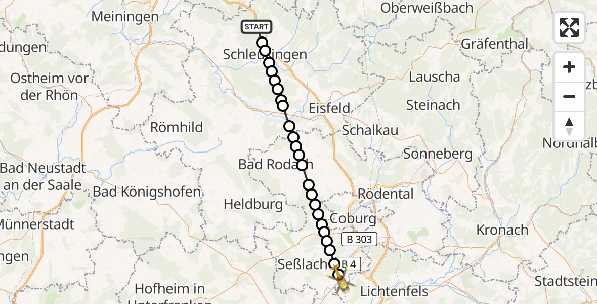Flugroute Rettungshubschrauber Hirschbach - Rossach, 26 März 2026, 10:01