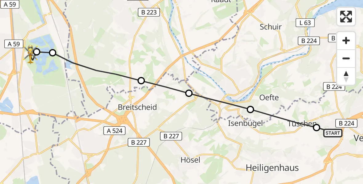 Routekaart van de vlucht: Rettungshubschrauber nach Duisburg Air Rescue Hubschrauberlandeplatz (Christoph 9)