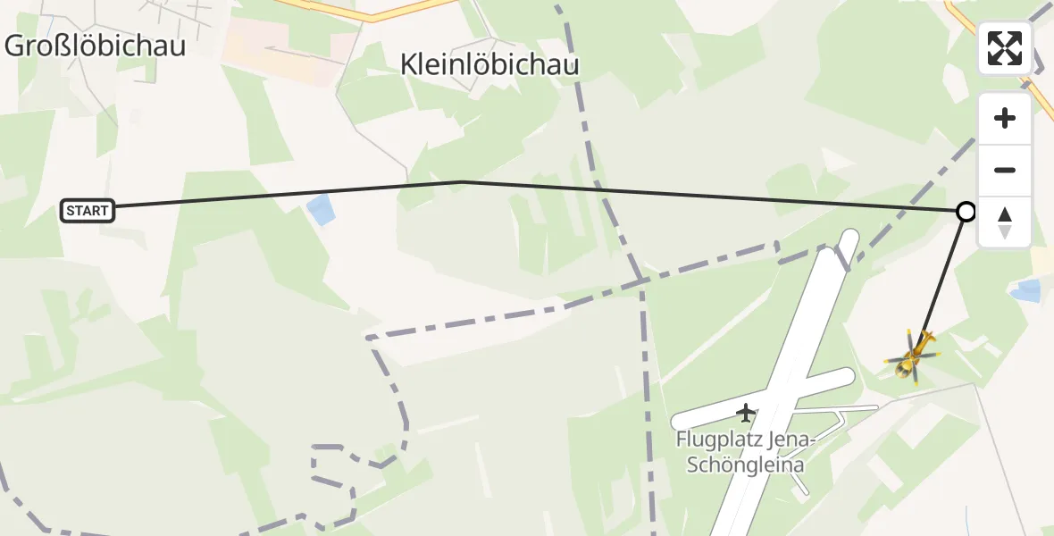 Routekaart van de vlucht: Rettungshubschrauber nach Jena-Schöngleina Flugplatz
