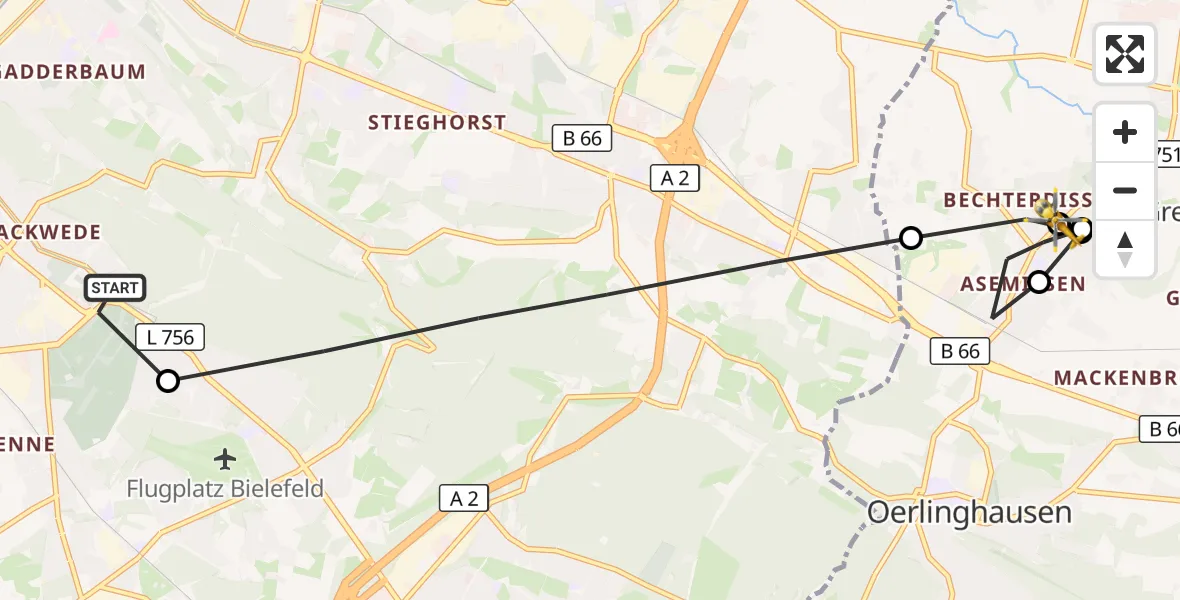 Flugroute Rettungshubschrauber Luftrettungszentrum Bielefeld - Leopoldshöhe, 26 März 2026, 10:09