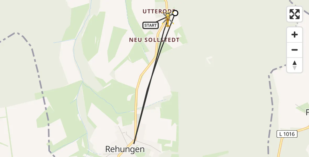 Flugroute Rettungshubschrauber Sollstedt - Rehungen, 26 März 2026, 10:10