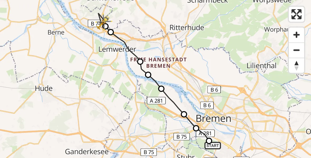 Flugroute Rettungshubschrauber Bremen-Süd - Bremen-Nord, 26 März 2026, 10:16