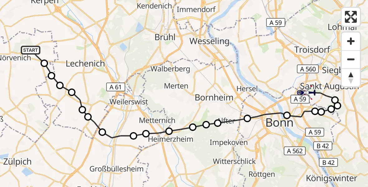 Flugroute Polizeihubschrauber Rath - Sankt Augustin, 26 März 2026, 10:21