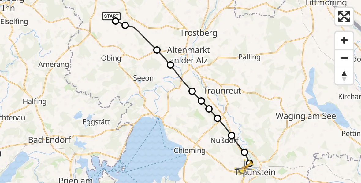 Flugroute Rettungshubschrauber Schnaitsee - Traunstein Hospital, 26 März 2026, 10:23