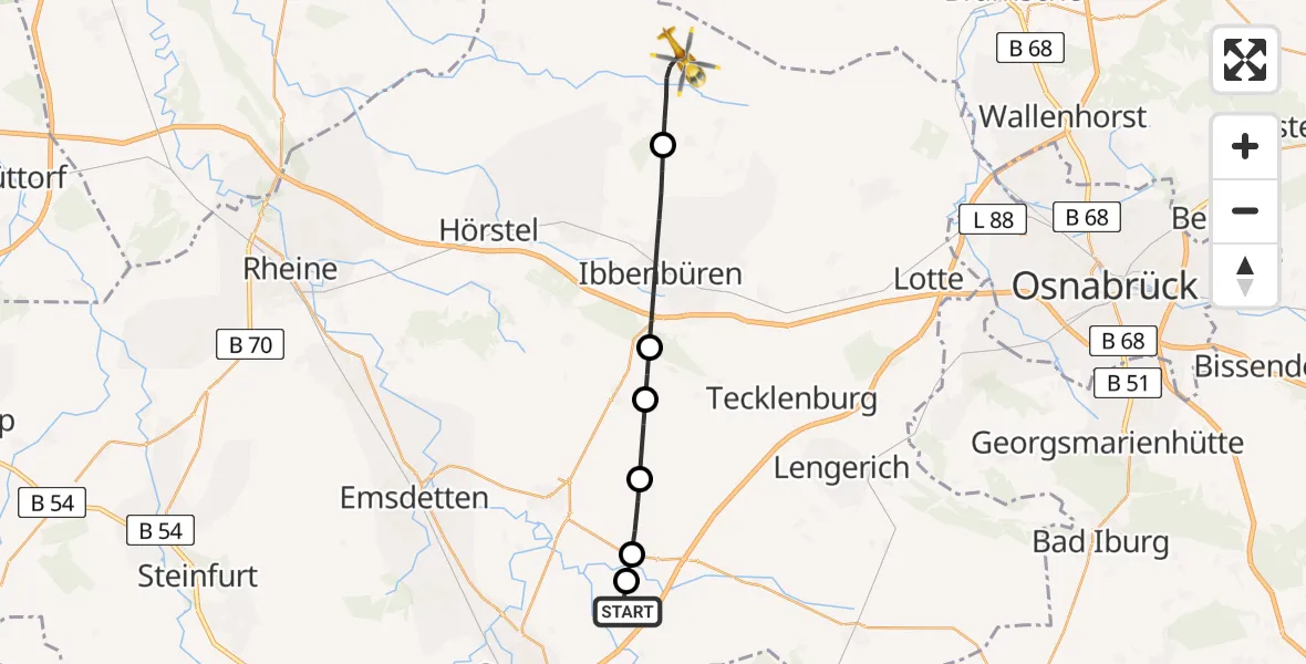 Flugroute Ambulanzhubschrauber Christoph  Westfalen-ADAC - Recke, 26 März 2026, 10:24