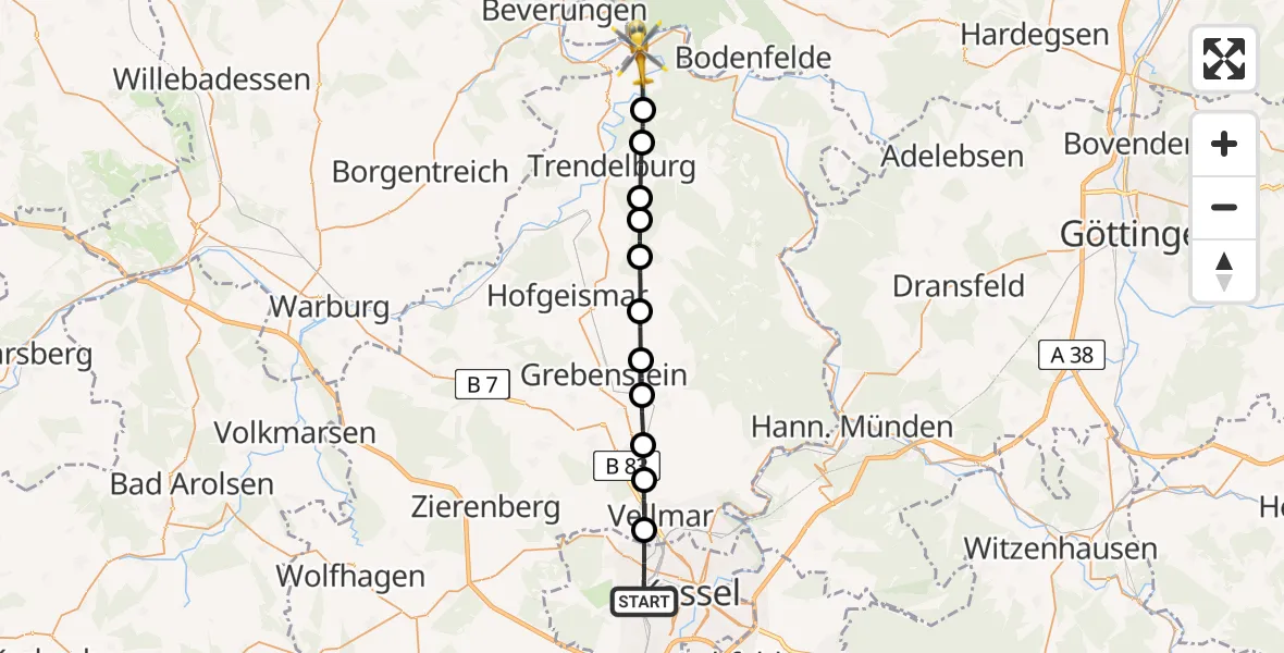 Routekaart van de vlucht: Rettungshubschrauber nach Bad Karlshafen, Bremer Straße