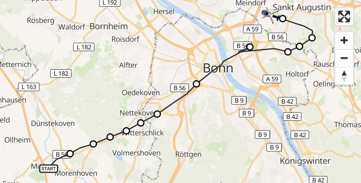 Flugroute Polizeihubschrauber Miel - Bonn-Hangelar Flugplatz, 26 März 2026, 10:37