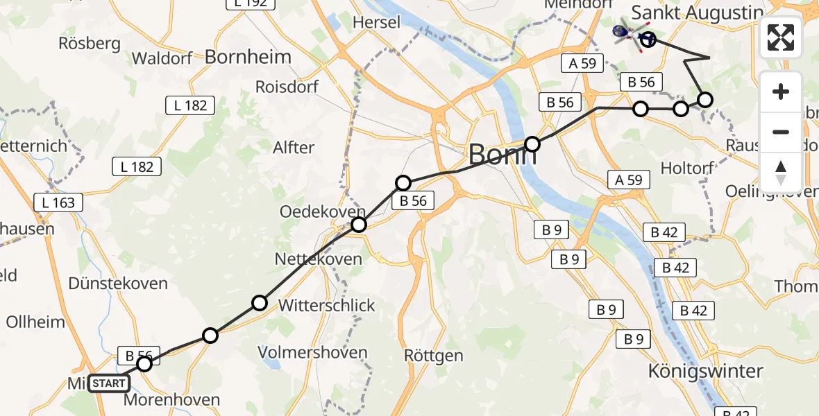 Flugroute Polizeihubschrauber Miel - Bonn-Hangelar Flugplatz, 26 März 2026, 10:37