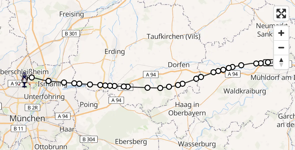 Flugroute Polizeihubschrauber Mühldorf Flugplatz - Oberschleißheim, 26 März 2026, 10:42