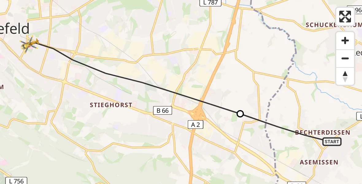 Routekaart van de vlucht: Rettungshubschrauber nach Bielefeld, Teutoburger Straße