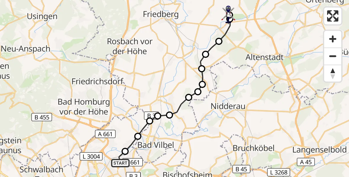 Flugroute Polizeihubschrauber Nord-Ost - Flugplatz Reichelsheim, 26 März 2026, 10:45