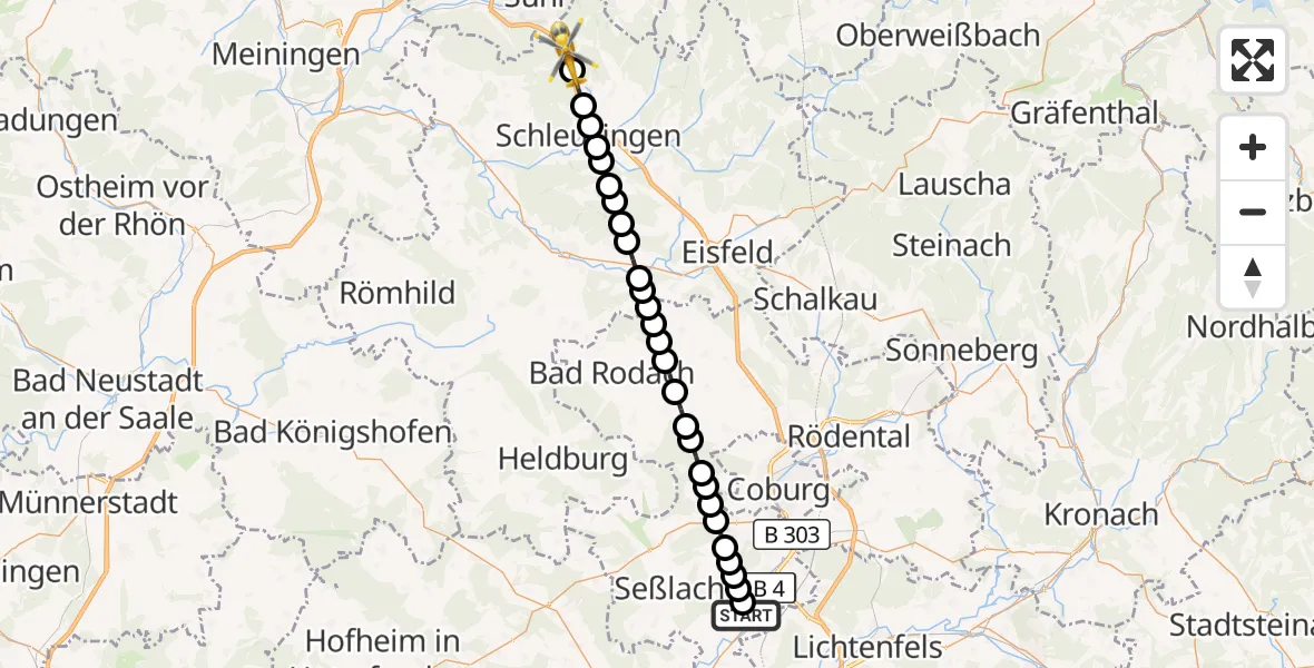 Flugroute Rettungshubschrauber Buchenrod - Hirschbach, 26 März 2026, 10:48