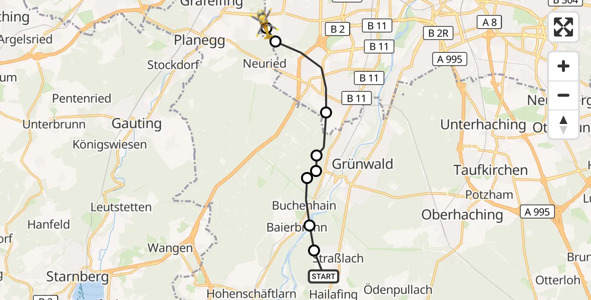 Flugroute Rettungshubschrauber Hailafing - DRF Air Rescue München Hubschrauberlandeplatz, 26 März 2026, 10:49