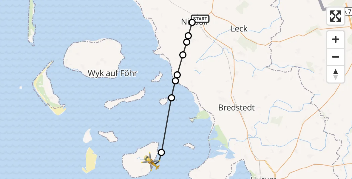 Flugroute Rettungshubschrauber Niebüll - Tammensiel, 26 März 2026, 10:52