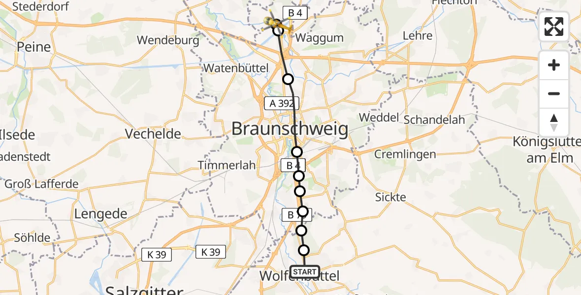 Flugroute Rettungshubschrauber Wolfenbüttel - Thune, 26 März 2026, 11:00