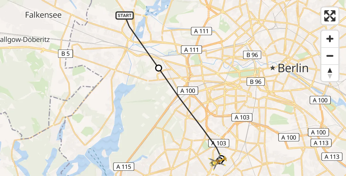 Flugroute Rettungshubschrauber Spandau - Charité Clinic Benjamin Franklin Campus, 26 März 2026, 11:01