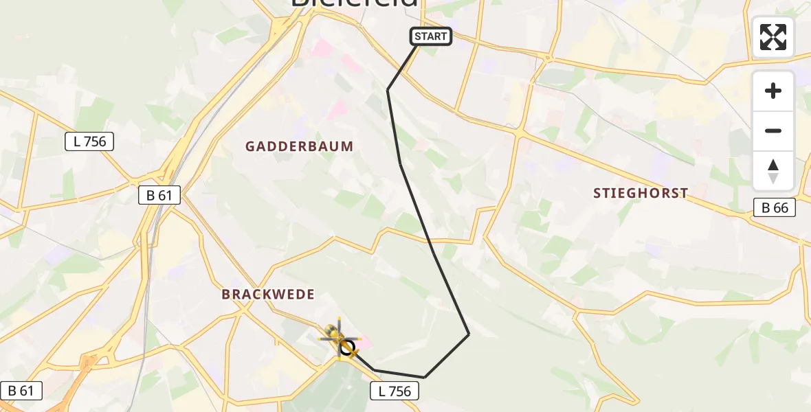 Flugroute Rettungshubschrauber Bielefeld - Luftrettungszentrum Bielefeld, 26 März 2026, 11:10