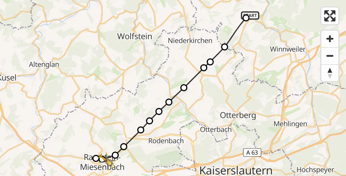 Routekaart van de vlucht: Rettungshubschrauber nach Ramstein-Miesenbach
