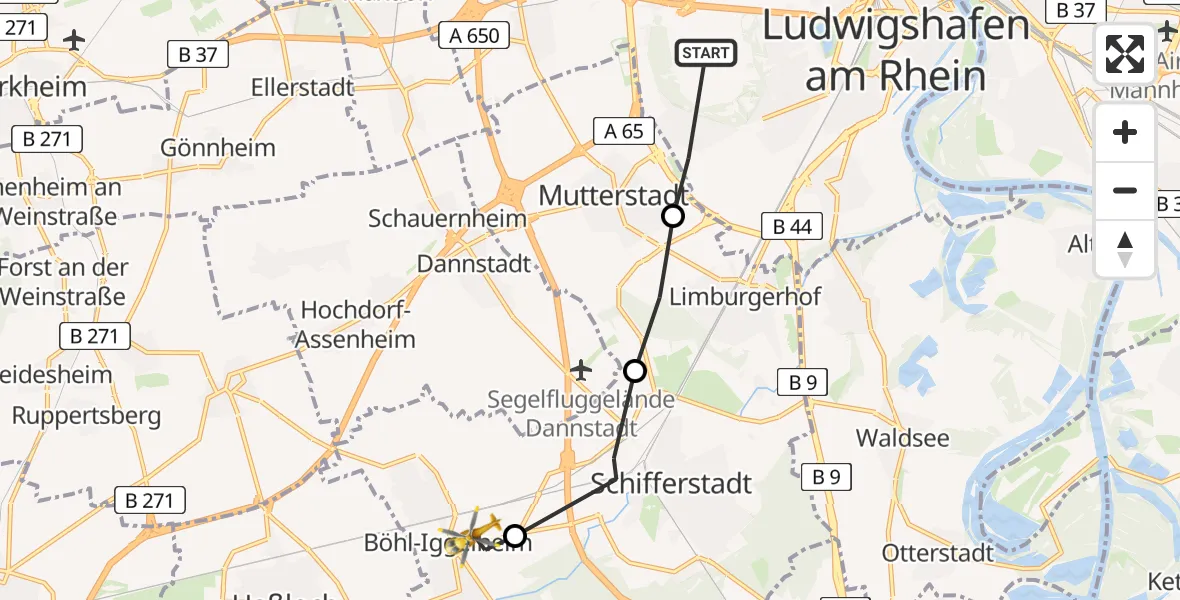 Routekaart van de vlucht: Rettungshubschrauber nach Böhl-Iggelheim, L 532