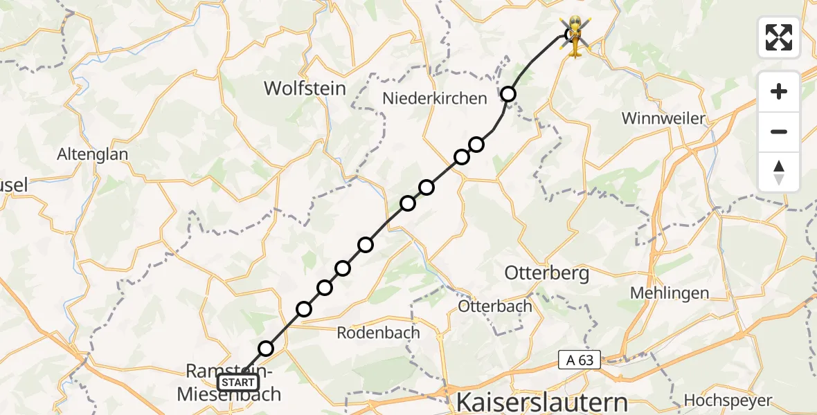 Flugroute Rettungshubschrauber Ramstein-Miesenbach - Imsweiler UL, 26 März 2026, 11:22