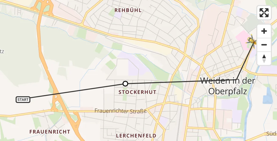 Flugroute Rettungshubschrauber Latsch - Weiden Hospital, 26 März 2026, 11:35