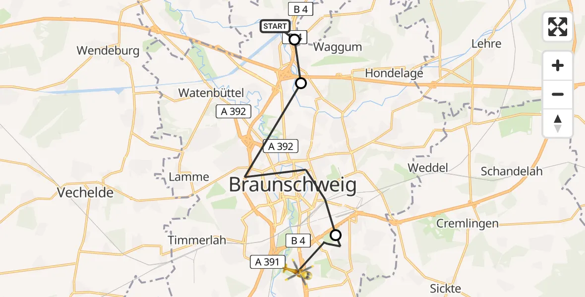 Flugroute Rettungshubschrauber Thune - Braunschweig-Süd, 26 März 2026, 11:40