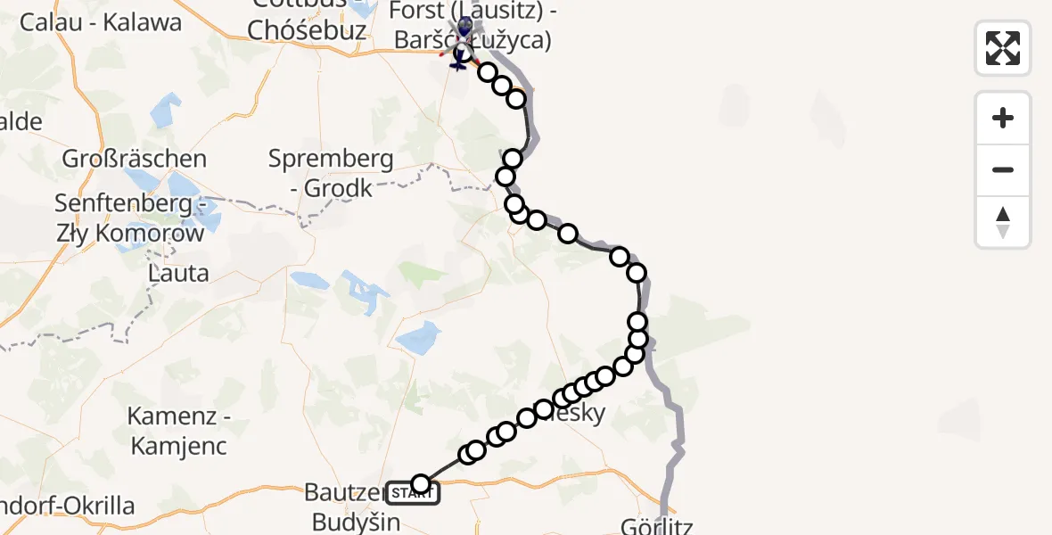 Routekaart van de vlucht: Polizeihubschrauber nach Forst (Lausitz), Purschwitzer Straße