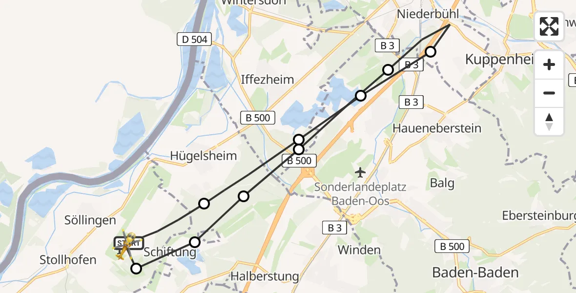 Flugroute Rettungshubschrauber Karlsruhe Baden-Baden Flughafen - Karlsruhe Baden-Baden Flughafen, 26 März 2026, 11:51