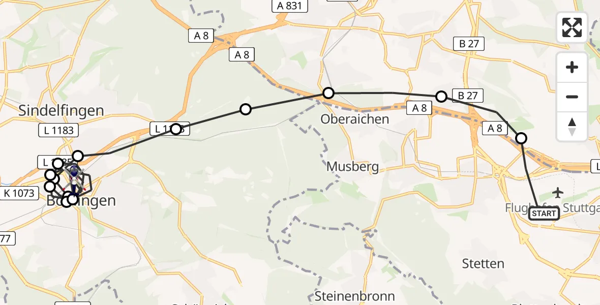 Flugroute Polizeihubschrauber Flughafen Stuttgart - Böblingen, 26 März 2026, 11:57