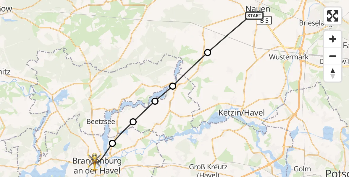 Routekaart van de vlucht: Rettungshubschrauber nach Brandenburg an der Havel, Triglafweg