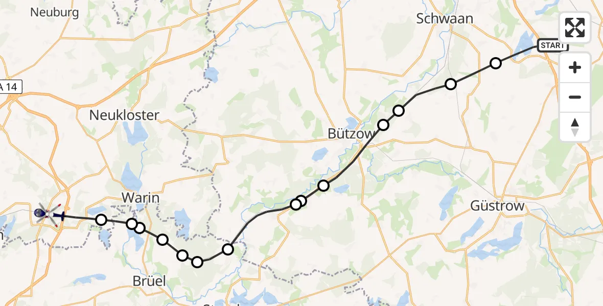 Routekaart van de vlucht: Polizeihubschrauber nach Jesendorf, Wolander Chaussee