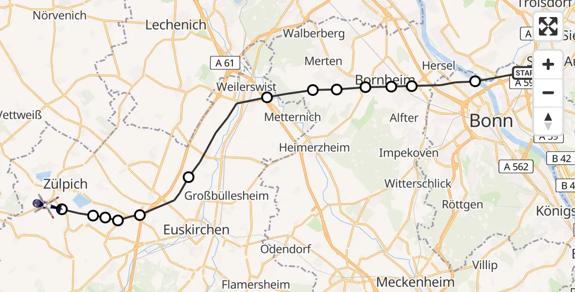 Flugroute Polizeihubschrauber Bonn - Langendorf, 26 März 2026, 11:59