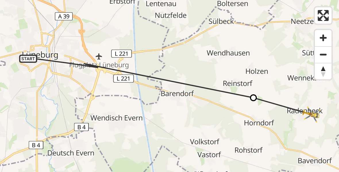 Flugroute Rettungshubschrauber Lüneburg - Radenbeck, 26 März 2026, 12:00