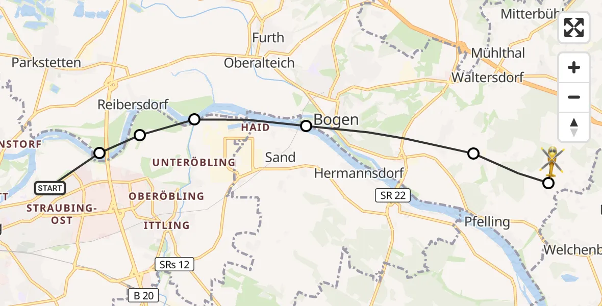 Flugroute Rettungshubschrauber Straubing - Degernbach, 26 März 2026, 12:06