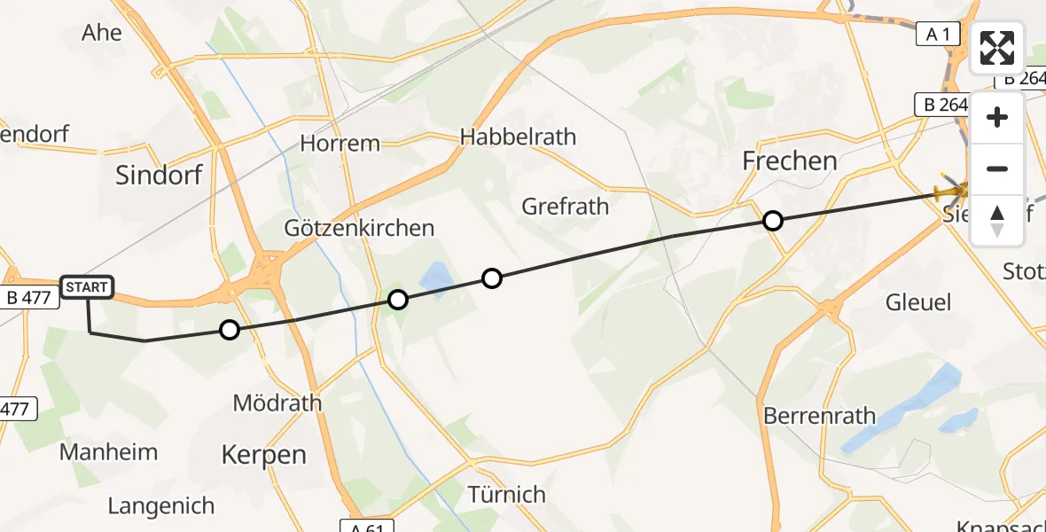 Routekaart van de vlucht: Rettungshubschrauber nach Frechen, A 4