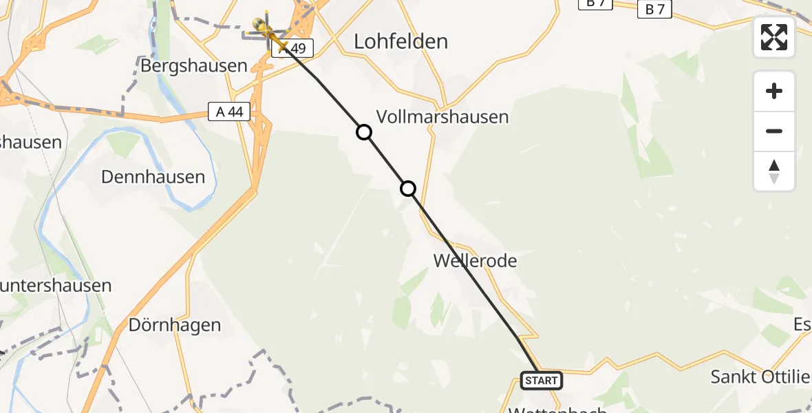 Flugroute Rettungshubschrauber Wellerode - Crumbach, 26 März 2026, 12:13