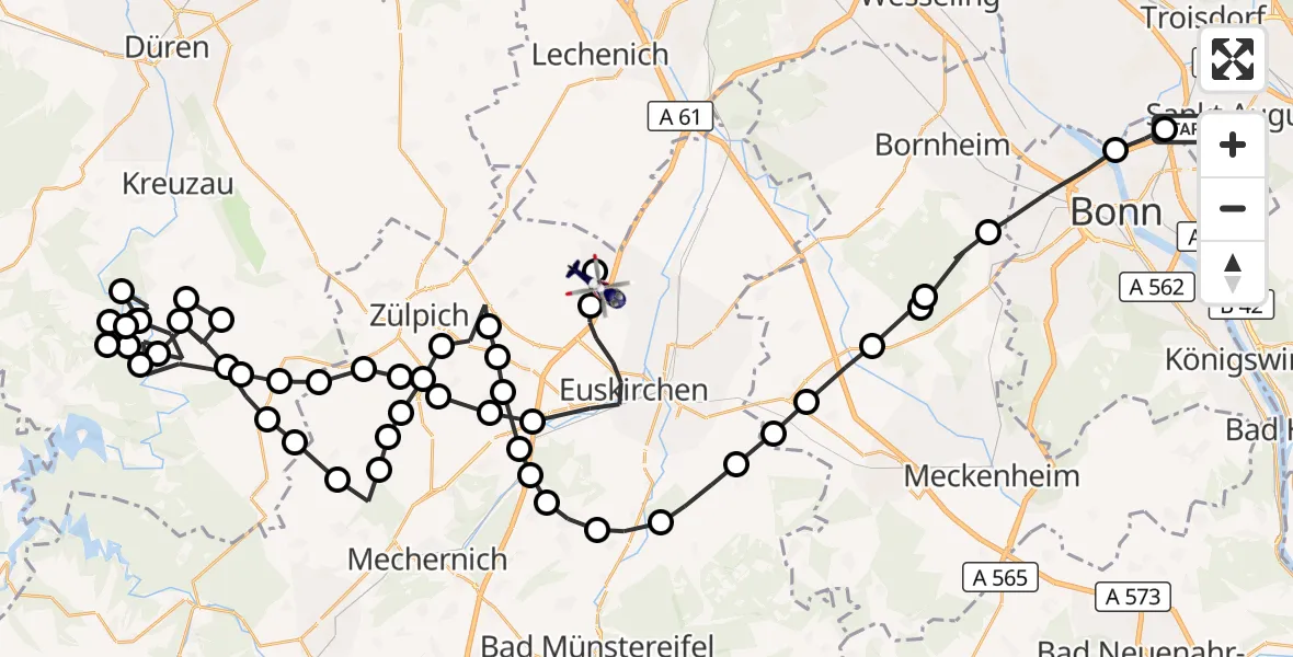 Flugroute Polizeihubschrauber Meindorf - Wichterich, 26 März 2026, 12:57