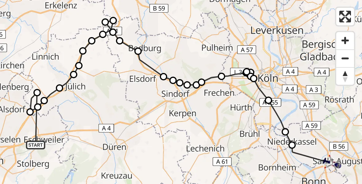 Routekaart van de vlucht: Polizeihubschrauber nach Bonn-Hangelar Flugplatz, Phönixstraße