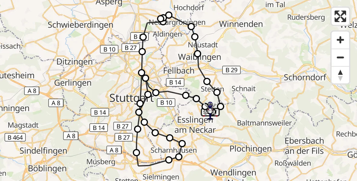 Flugroute Polizeihubschrauber Esslingen-Jägerhaus Flugplatz - Esslingen-Jägerhaus Flugplatz, 26 März 2026, 13:23