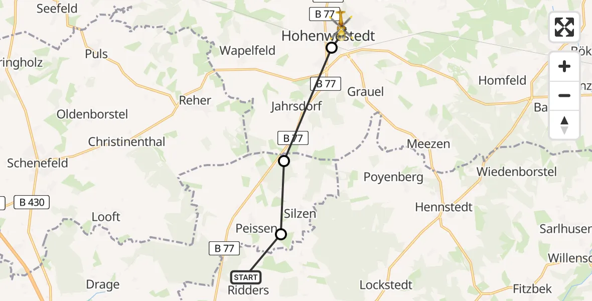 Routekaart van de vlucht: Rettungshubschrauber nach Hohenwestedt, Heinrich-Eckmann-Straße