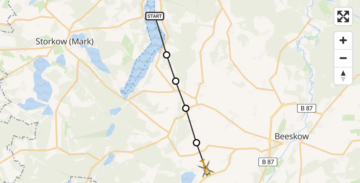 Flugroute Rettungshubschrauber Pieskow - Giesensdorf, 26 März 2026, 13:45