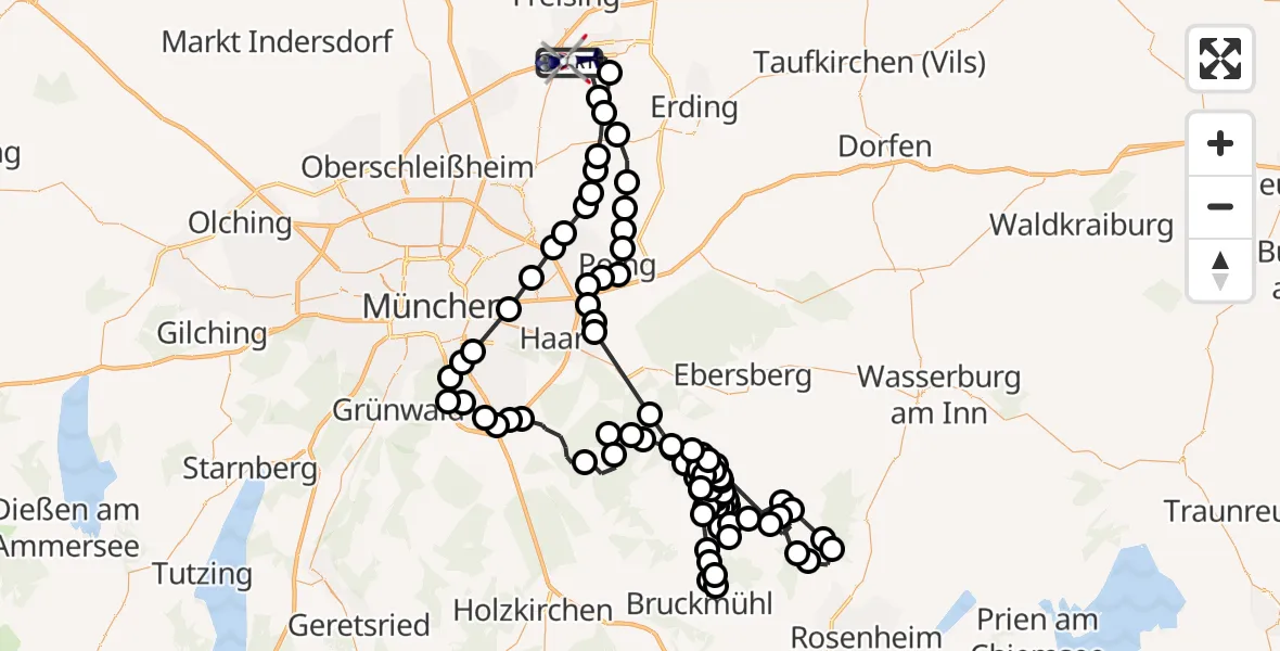 Flugroute Polizeihubschrauber München Flughafen - München Flughafen, 26 März 2026, 13:46