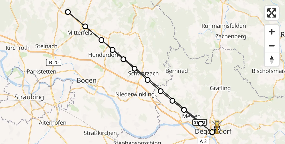 Flugroute Rettungshubschrauber Deggendorf - Kleinfilling, 26 März 2026, 12:49