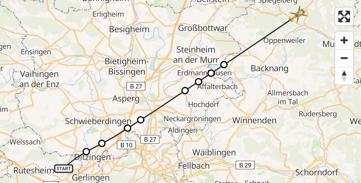 Flugroute Rettungshubschrauber Höfingen - Sulzbach an der Murr, 26 März 2026, 13:49