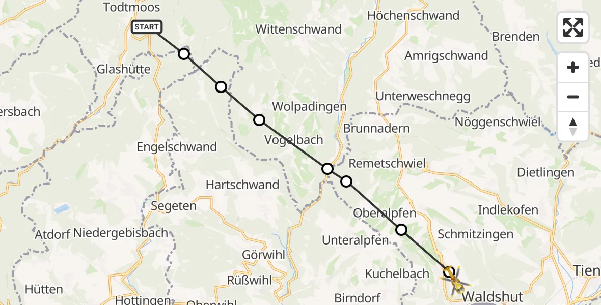 Routekaart van de vlucht: Ambulanzhubschrauber nach Eschbach, Mättlewaldweg