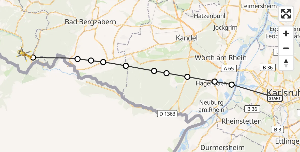 Routekaart van de vlucht: Rettungshubschrauber nach Bobenthal, Hauptstraße