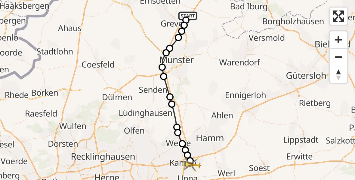 Flugroute Ambulanzhubschrauber Christoph  Westfalen-ADAC - Kamen, 26 März 2026, 14:03