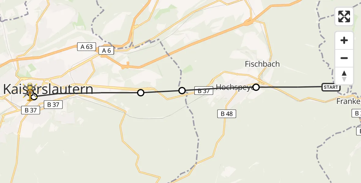 Routekaart van de vlucht: Rettungshubschrauber nach Westpfalz Hospital Kaiserslautern