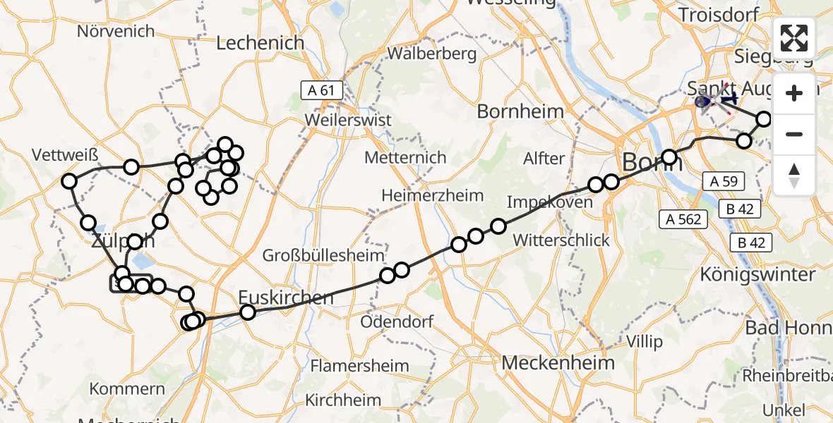 Flugroute Polizeihubschrauber Sinzenich - Bonn-Hangelar Flugplatz, 26 März 2026, 14:15
